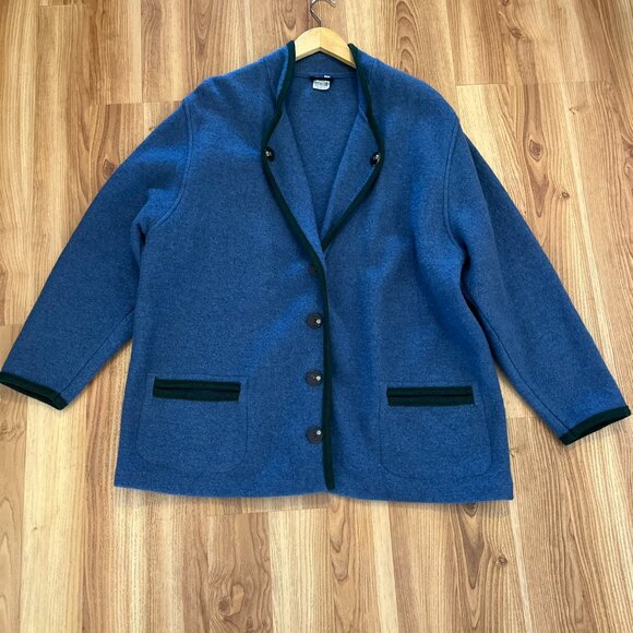 Reine Schurwolle Woman's Blue 100% Pure New Wool Winter Jacket/Sweater Sz 38 - Picture 2 of 8